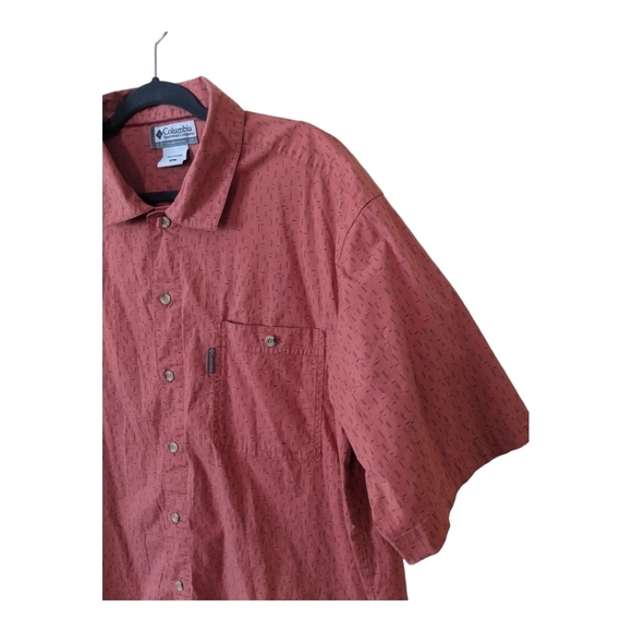 Columbia Vertex Printed Woven Button Up Short Sleeve Camp Shirt Men's XL Orange - Picture 3 of 7